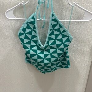 Teal Geometric Halter Top